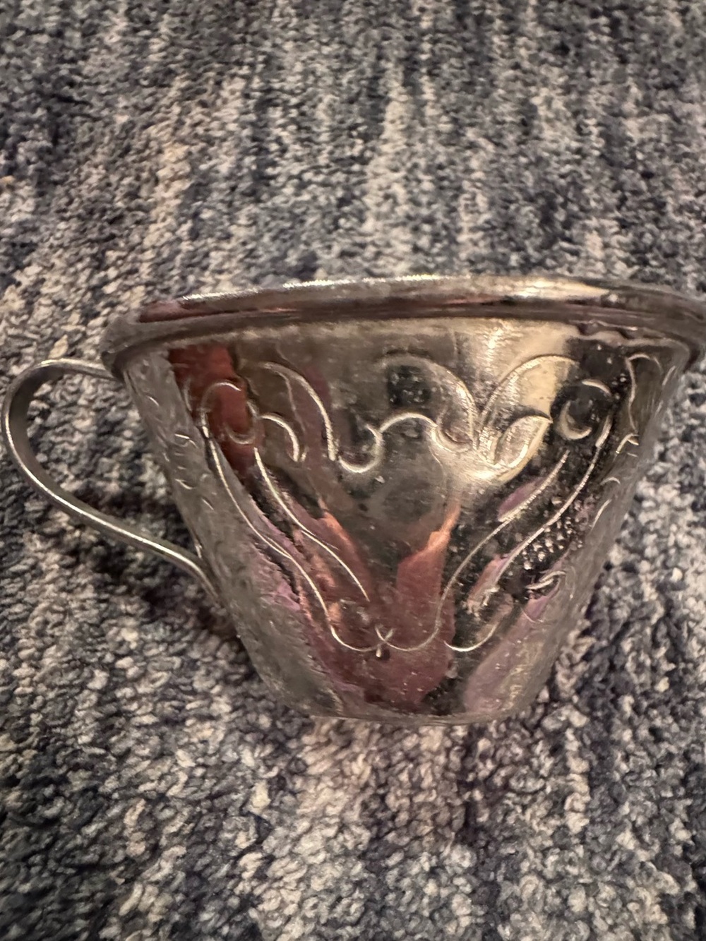 Vintage Silver-Plated Baby Child Cup Trinket Dish Engraved Floral Design Unique